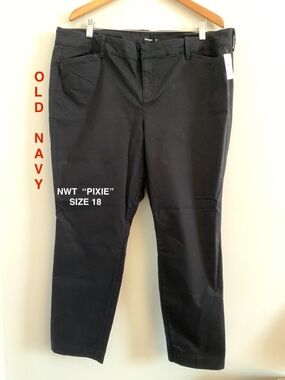 OLD NAVY Black Cotton Chinos “PIXIE” Style size 18 NWT